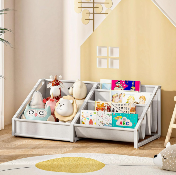 Four-layer fabric children's bookshelf and toy integrated storage rack